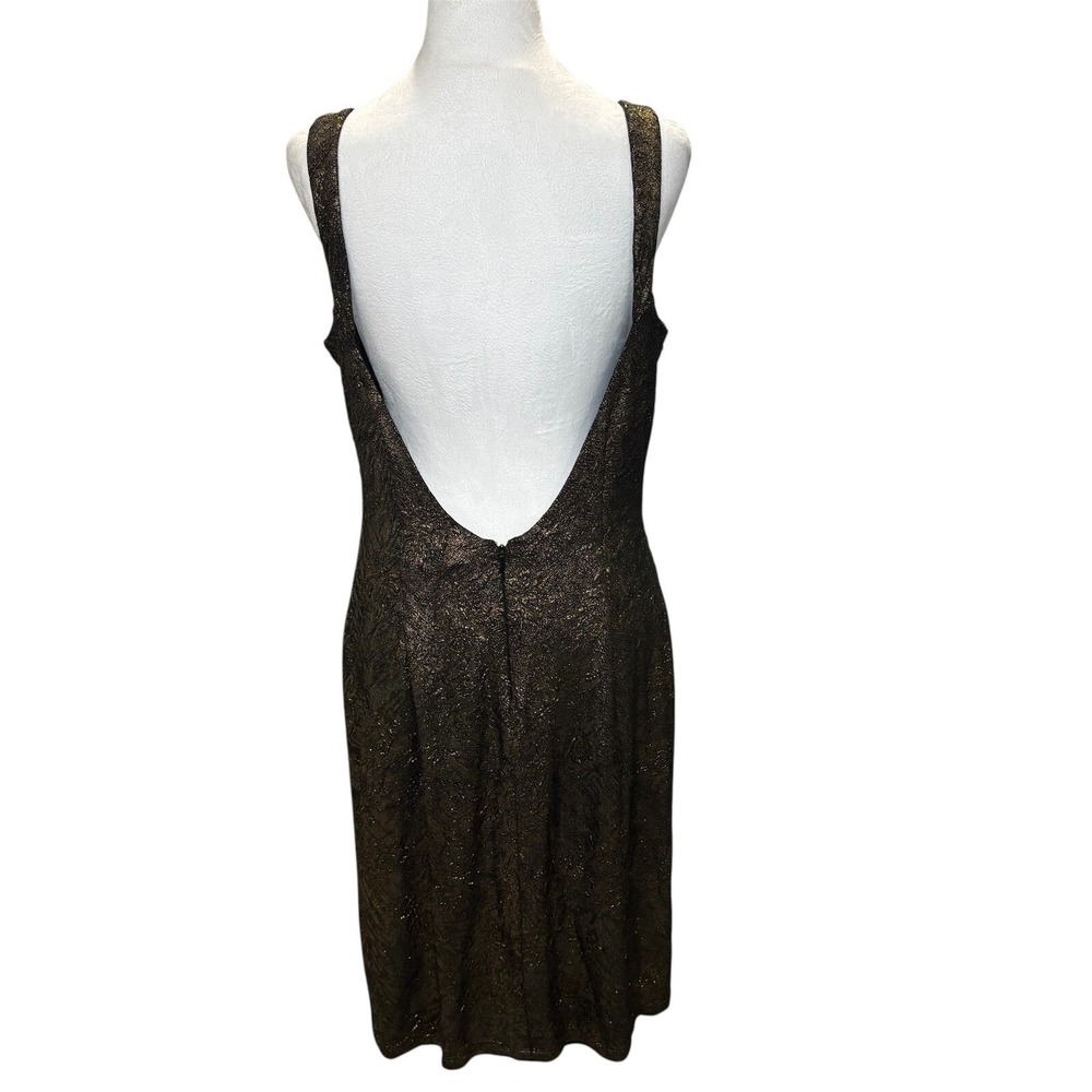 David Meister Bronze Gold Metallic Ruched Backless Textured Cocktail Dress 12‎ - Picture 4 of 10